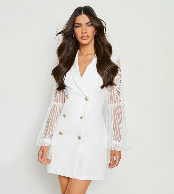Buy Boohoo Lace Sleeves Blazer Dress In White 6thStreet Kuwait