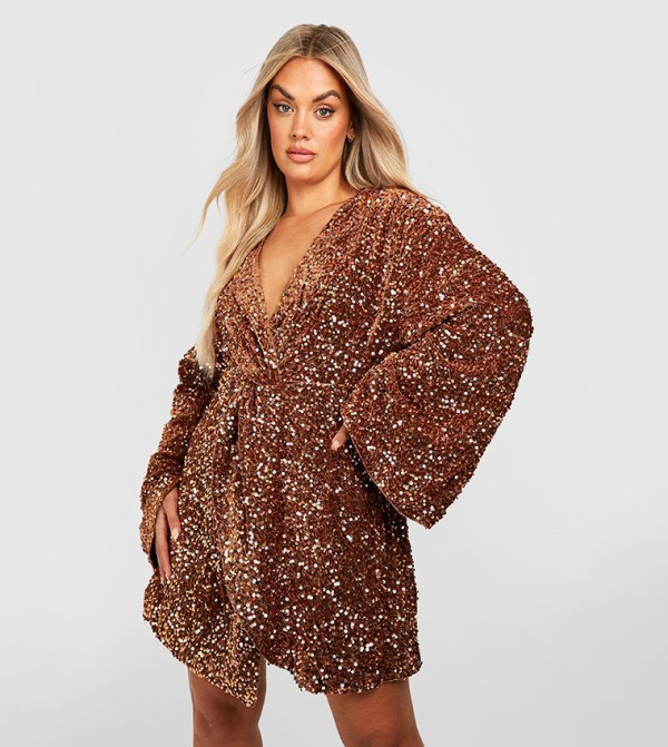 Sequined Velvet Twist Front Dress