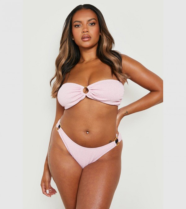Buy Boohoo Plus Seersucker Ring Detail Bandeau Bikini Set In Pink 6thStreet UAE