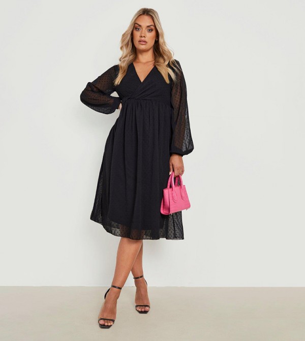 Plus Dobby Twist Front Midi Dress