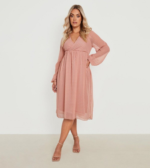 Plus Dobby Twist Front Midi Dress
