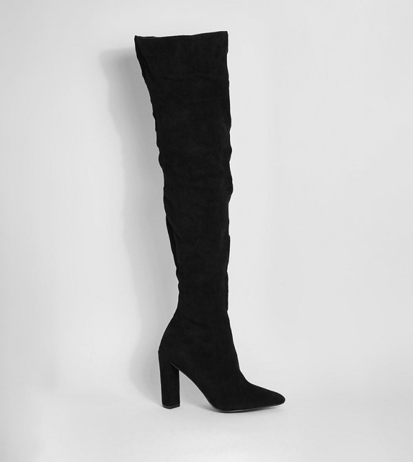 Black wide fit thigh top high boots