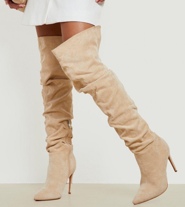 Beige suede shop thigh high boots