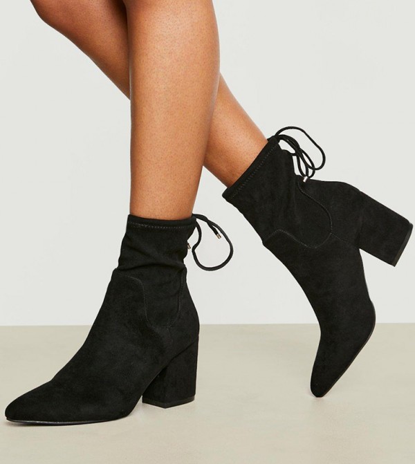 Black block shop heel sock boot