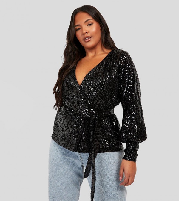 Curve Sequin Wrap Top