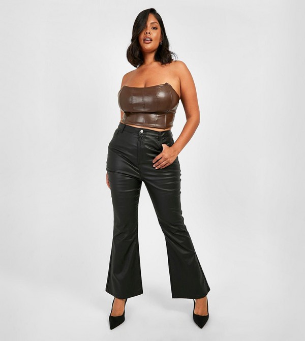 Curve High Rise PU Coated Flared Jeans