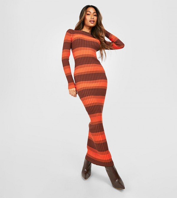 Orange striped top maxi dress