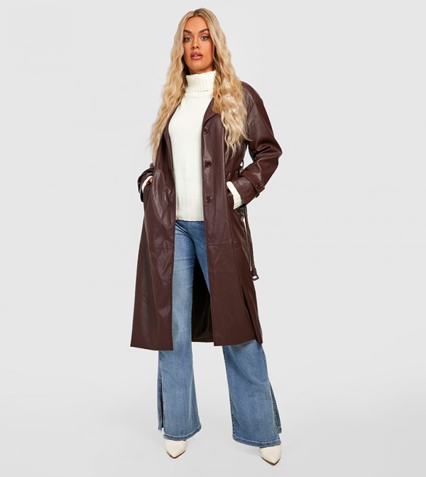 Faux Pu Trench Coat