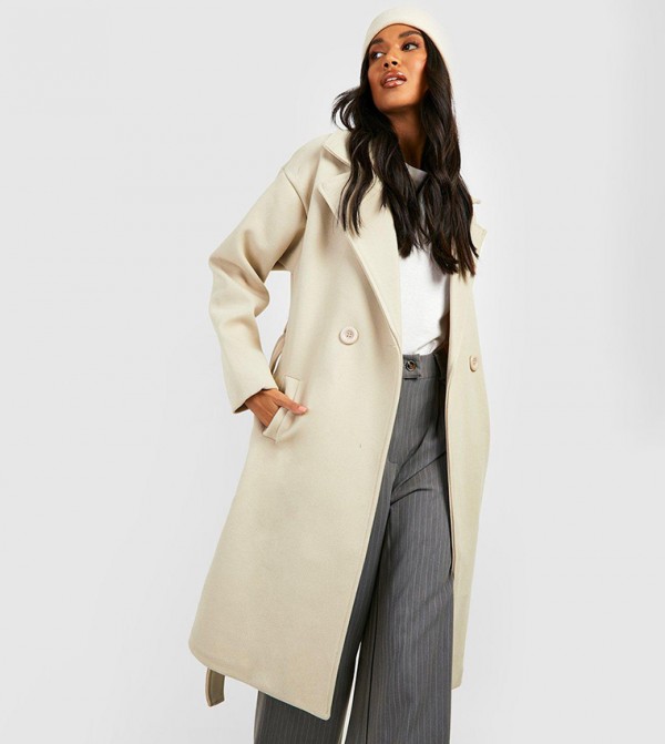 Beige wool outlet trench coat womens