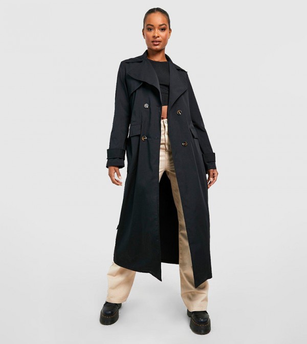 Buy Touché Drawstring Waist Trench Coat In Black | 6thStreet UAE