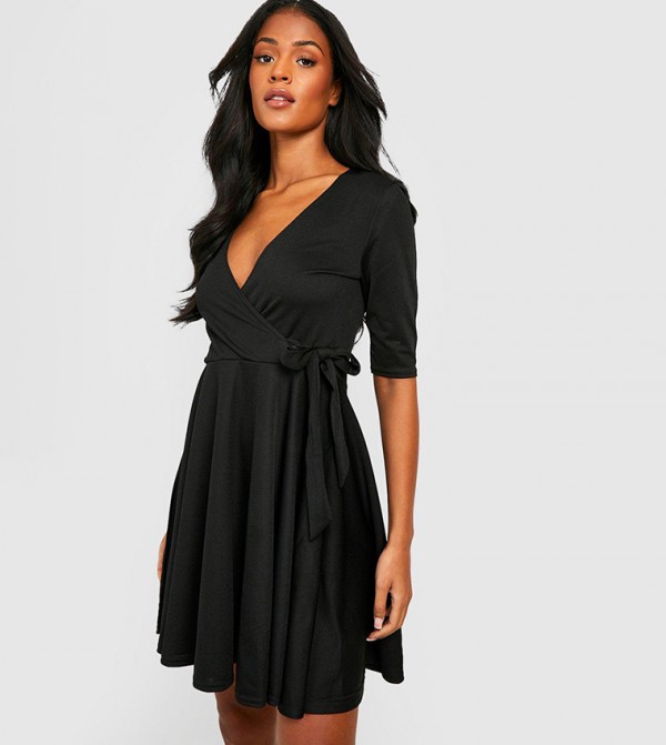 Buy Boohoo Wrap And Skater Dress In Black 6thStreet UAE