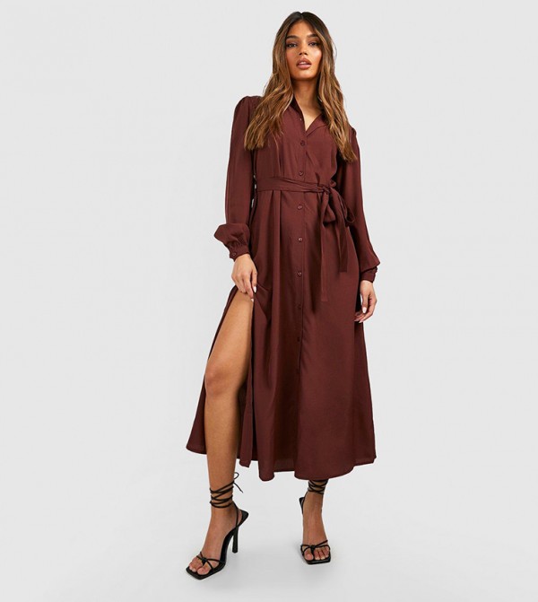 Waist Belt Midaxi Shirt Dress