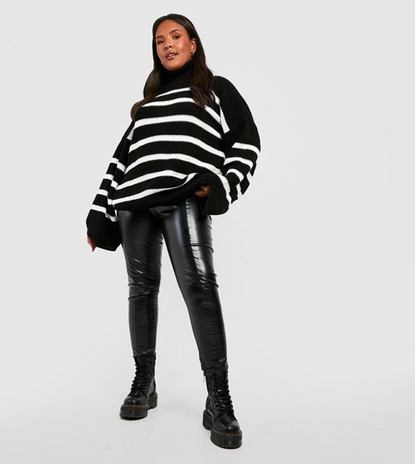 Striped Roll Neck Knitted Sweater