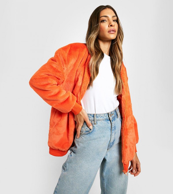 Fur online bomber jacket