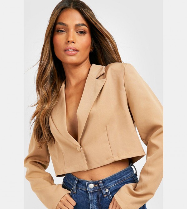 Basic Woven Relaxed Fit Crop Blazer