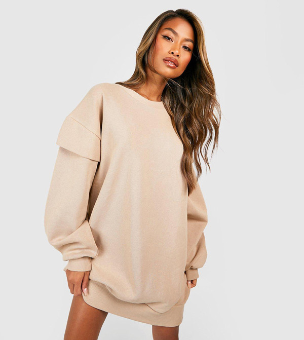 Buy Boohoo Solid Oversized Sweatshirt Dress In Beige | 6thstreet Qatar Buy Boohoo Solid Oversized Sweatshirt Dress In Beige | 6thstreet Qatar