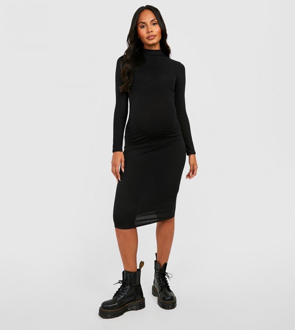 Buy Boohoo Maternity Rib Funnel Midi Dress In Black 6thstreet Uae