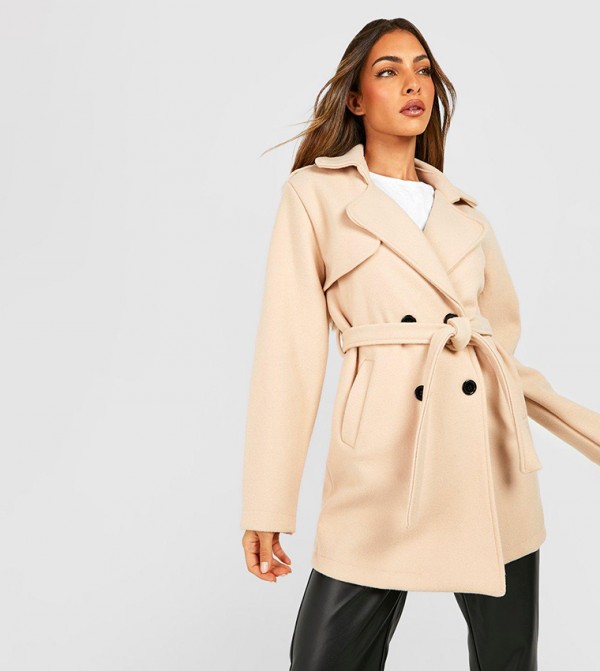 Belted wool look sales trench