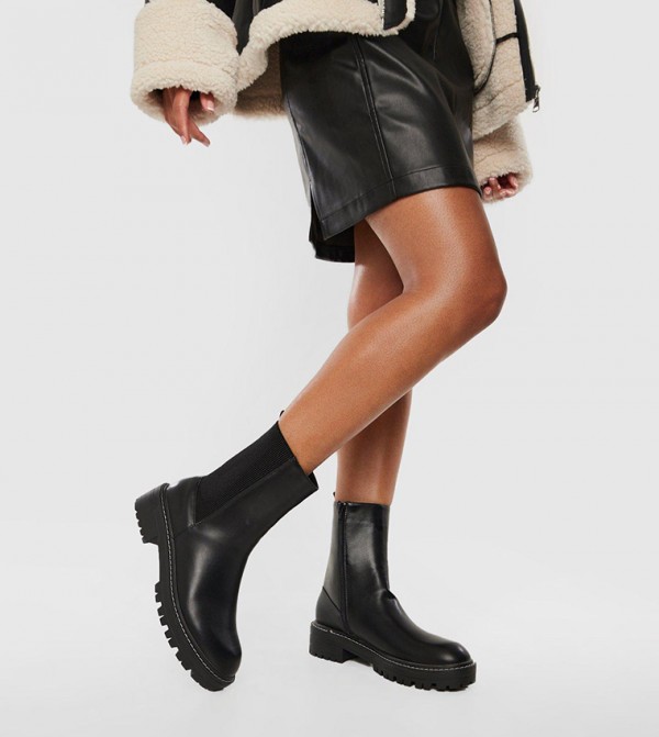 Wide Fit Ankle Detail Pu Chelsea Boots