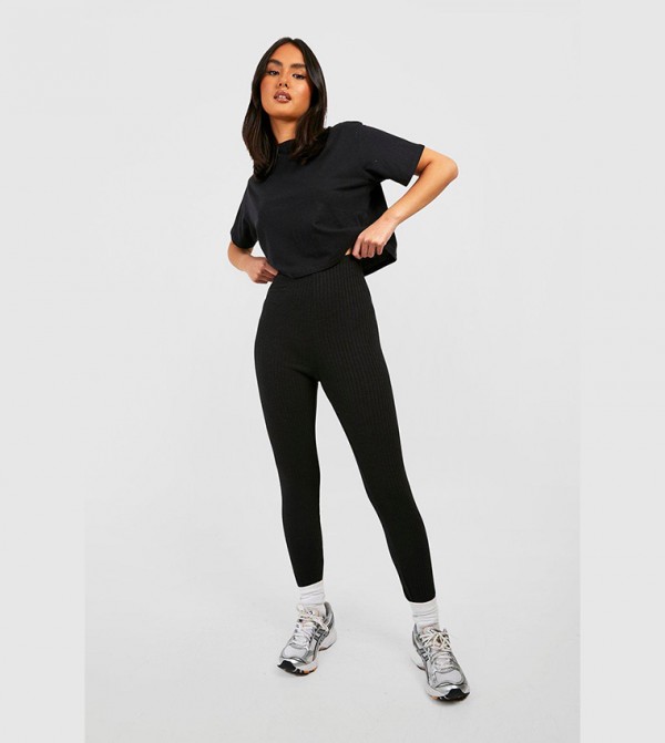 Charcoal Stirrup Ribbed Knitted Legging