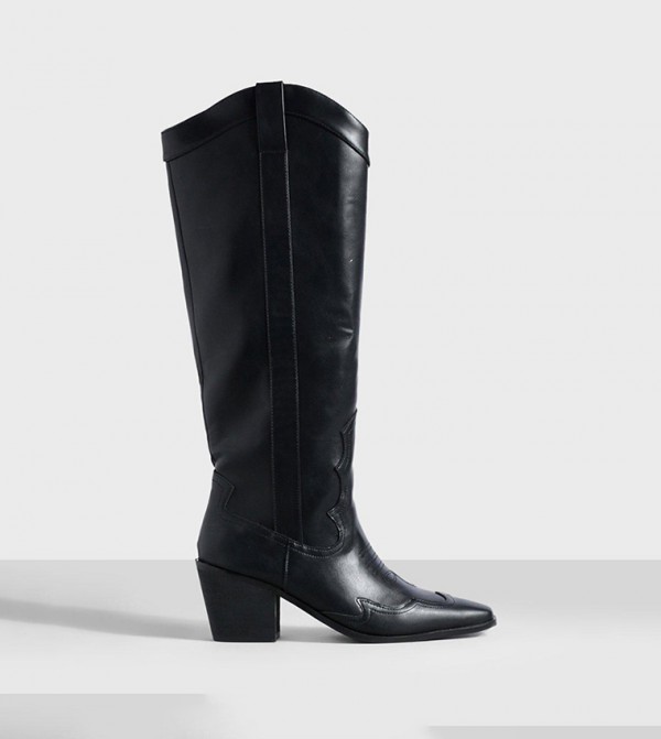 Knee High Pu Heeled Western Cowboy Boots