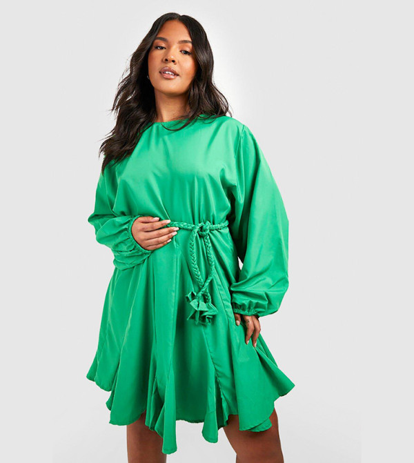 color lipstick with olive green dress Asos Edition Ruffle Detail Mini Smock Dress In Blue Floral Jacquard