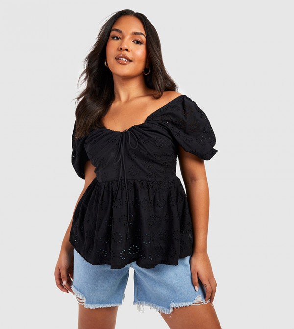 Curve Milkmaid Broderie Smock Top