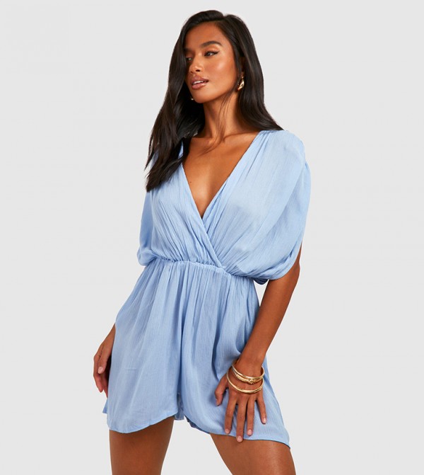 Buy Boohoo Cheesecloth Beach Romper In Blue