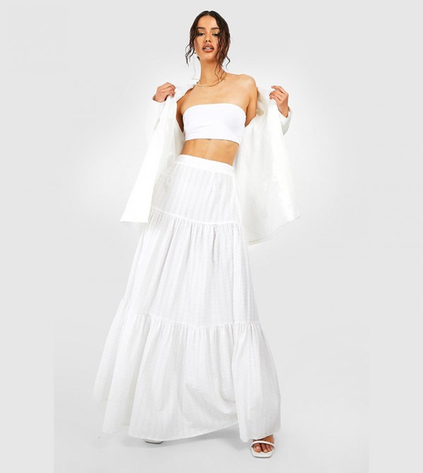Seersucker Tiered Maxi Skirt
