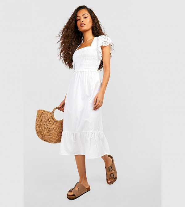 White broderie hot sale midi dress