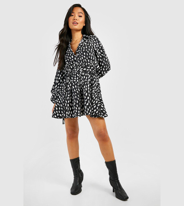 Smudge Print Skater Shirt Dress