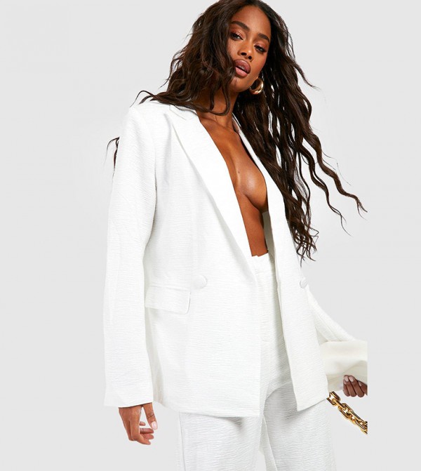 Buy Boohoo Textured Double Breasted Relaxed Fit Blazer In Ivory 6thStreet UAE