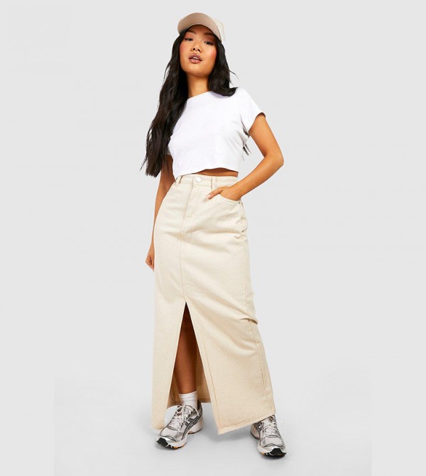 Denim Split Front Maxi Skirt