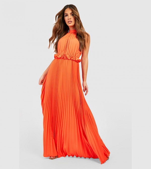 Orange pleated dress clearance