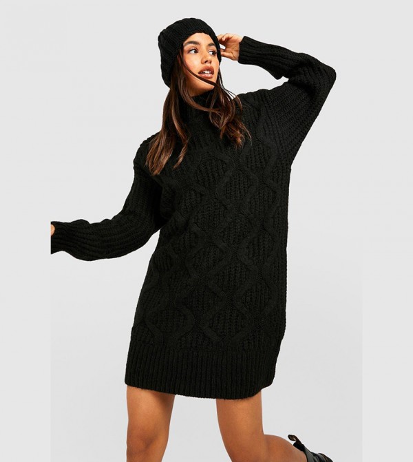 Buy Boohoo Cable Detail Knitted Jumper Dress In Black 6thStreet