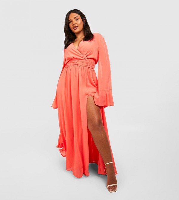 Buy boohoo Chiffon Flared Sleeves Maxi Dress in Orange 6thStreet UAE