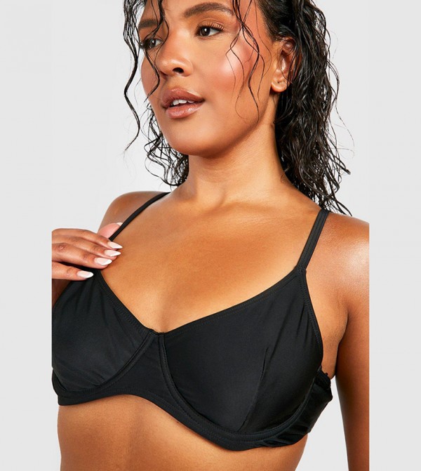 Buy Boohoo Essentials Scoop Bikini Top In Black