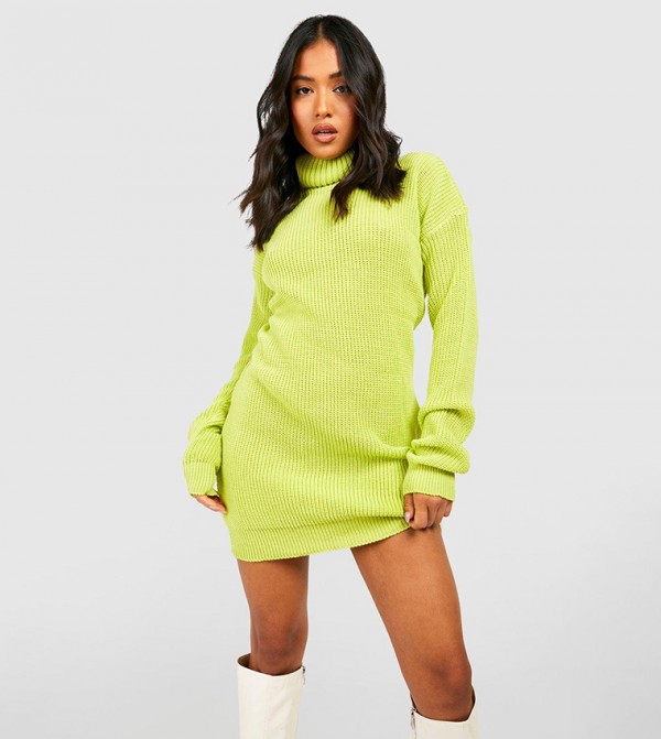 Buy Boohoo Roll Neck Waffle Knit Jumper Dress In Green 6thStreet UAE