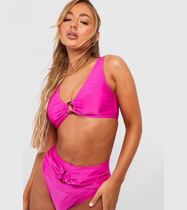 BRIGHT RIB Recycled Fibers Bralette Bikini Top - Neon pink