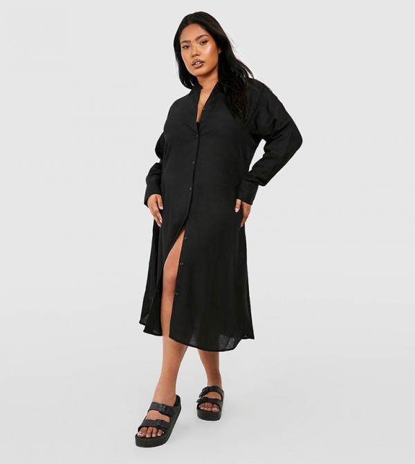 Linen Midi Shirt Dress