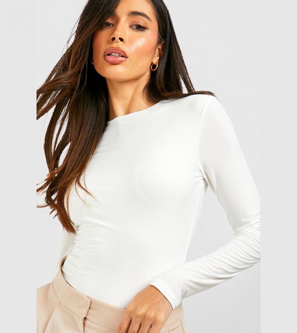 Double Layer Slinky Long Sleeves Crew Neck Bodysuit