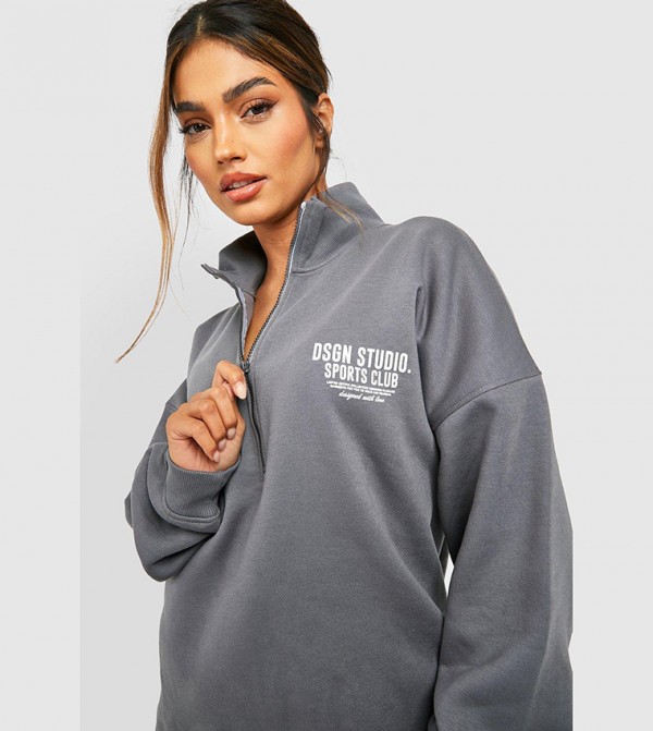 Sports Club Slogan Oversized Sweatshirt