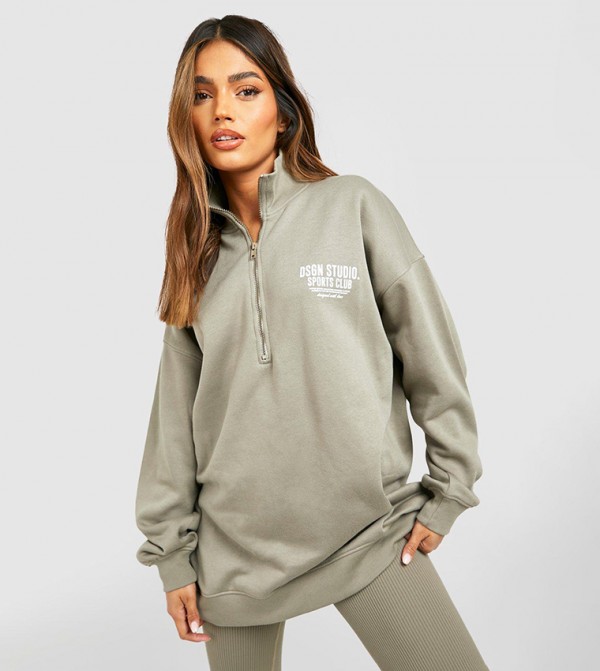 Sports Club Slogan Oversized Sweatshirt