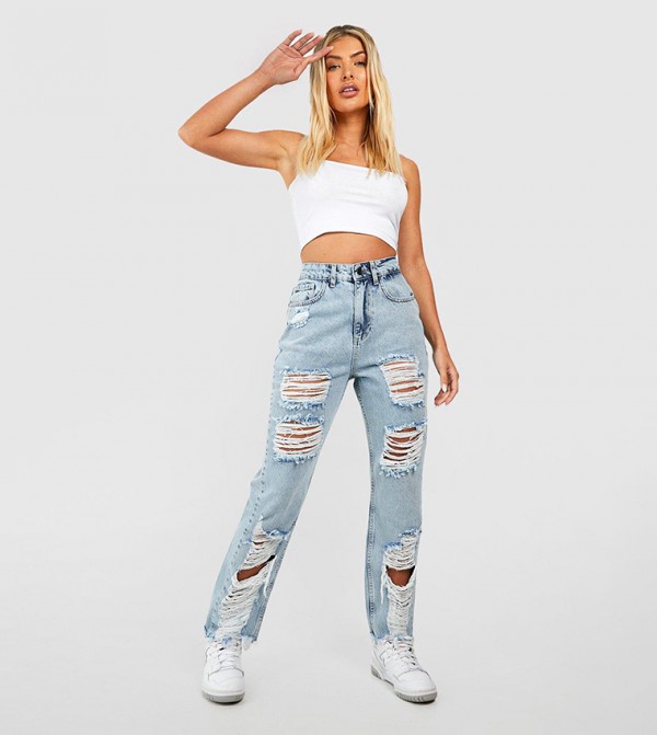 Women Super Ripped Mom Fit Ripped Jeans