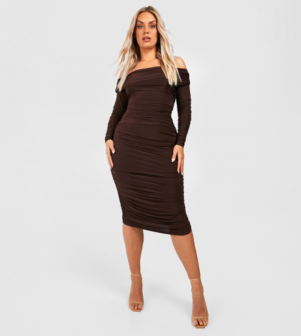 Premium Ribbed High Neck Midi Dress