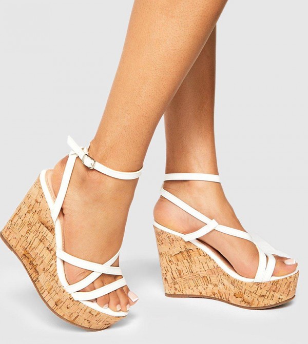 White cork wedge hot sale heels