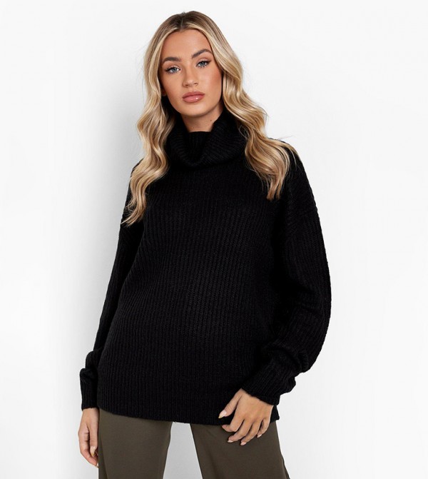 Oversized black outlet polo neck jumper