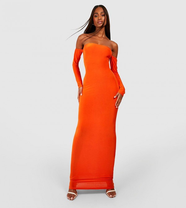 Orange off the shoulder maxi best sale dress
