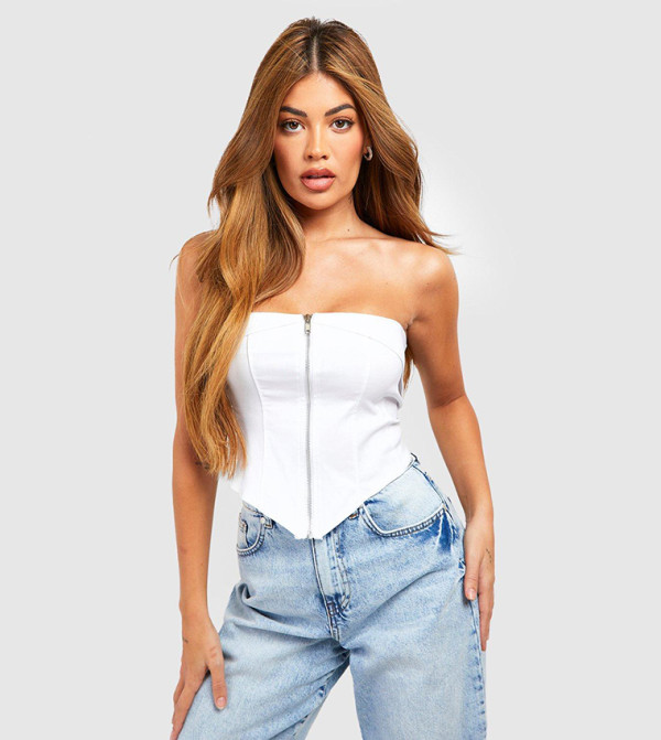 Buy Boohoo Bengaline Zip Through Corset Top In White | 6thstreet Oman