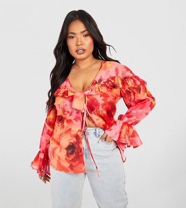 Ruffle front hot sale blouse plus size